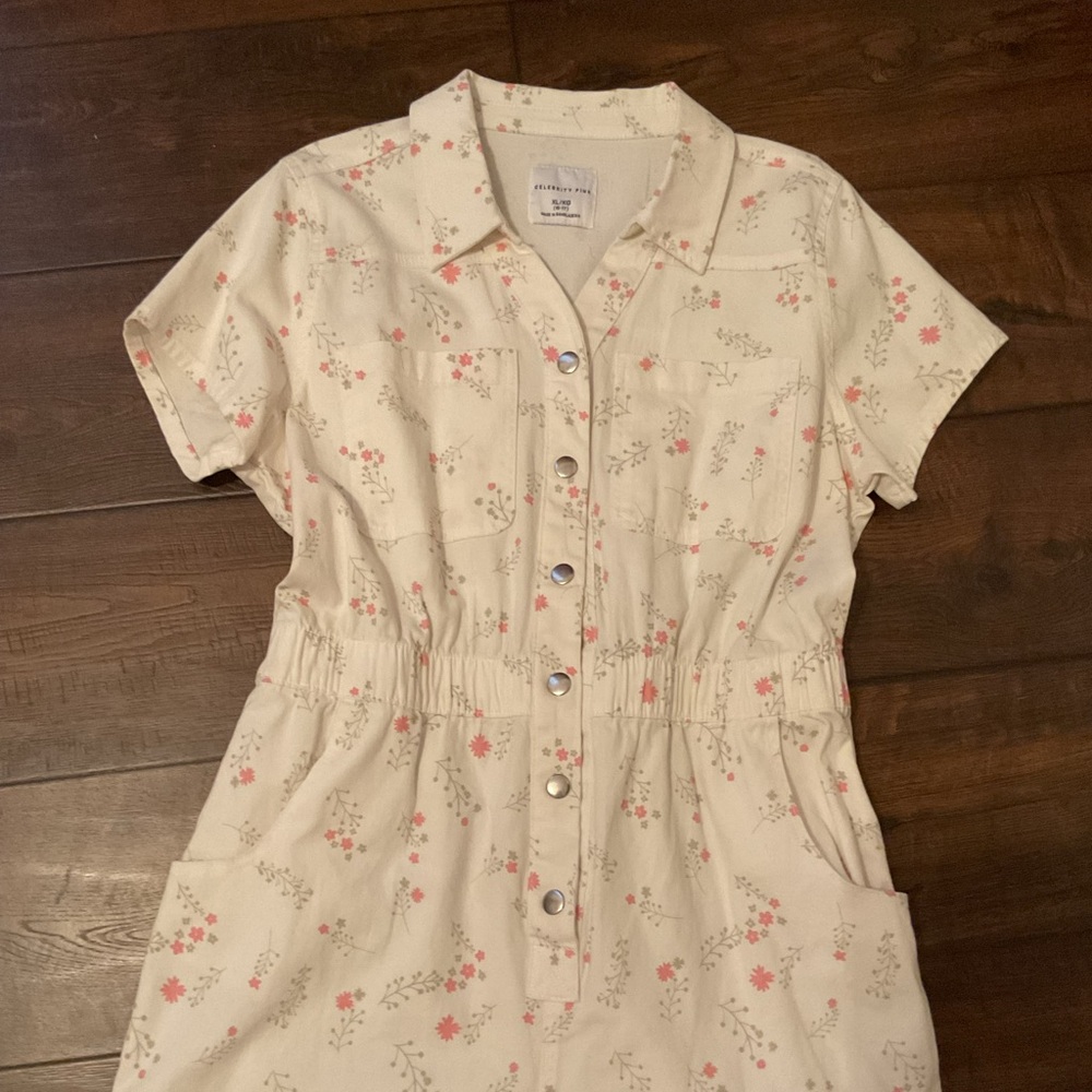 Celebrity Pink Floral Button-Up Jumpsuit - Cream and Pink